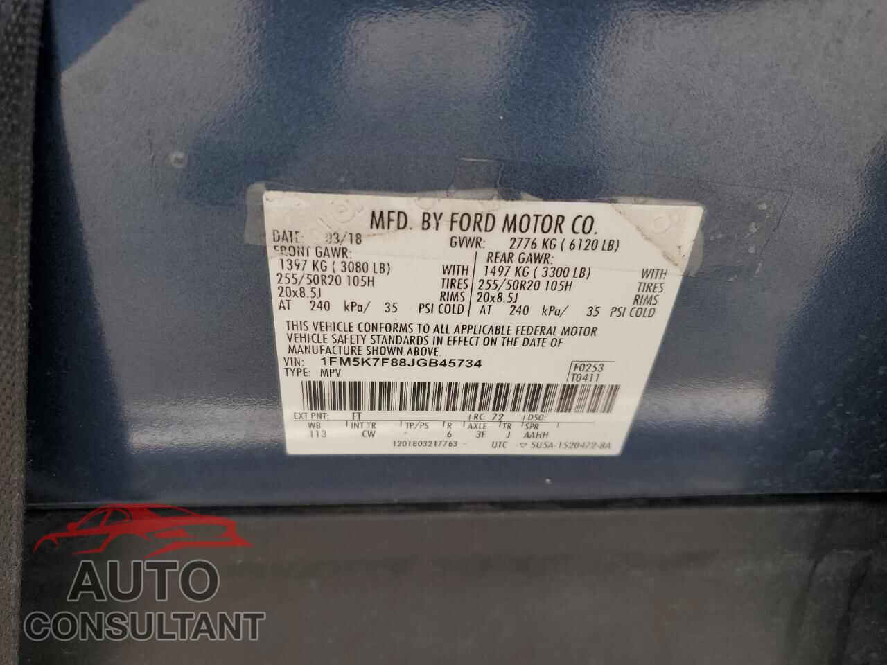 FORD EXPLORER 2018 - 1FM5K7F88JGB45734