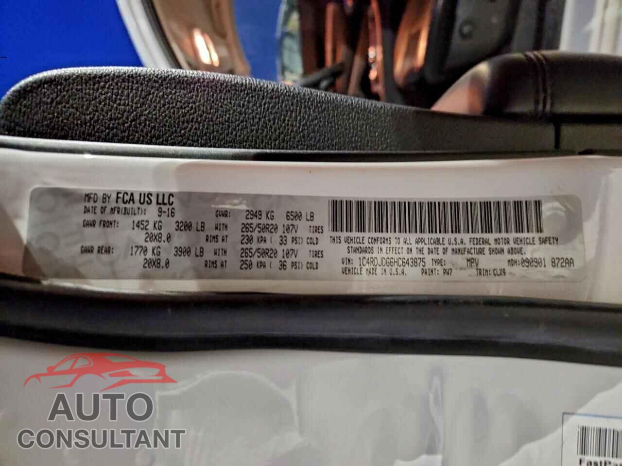 DODGE DURANGO 2017 - 1C4RDJDG6HC643875