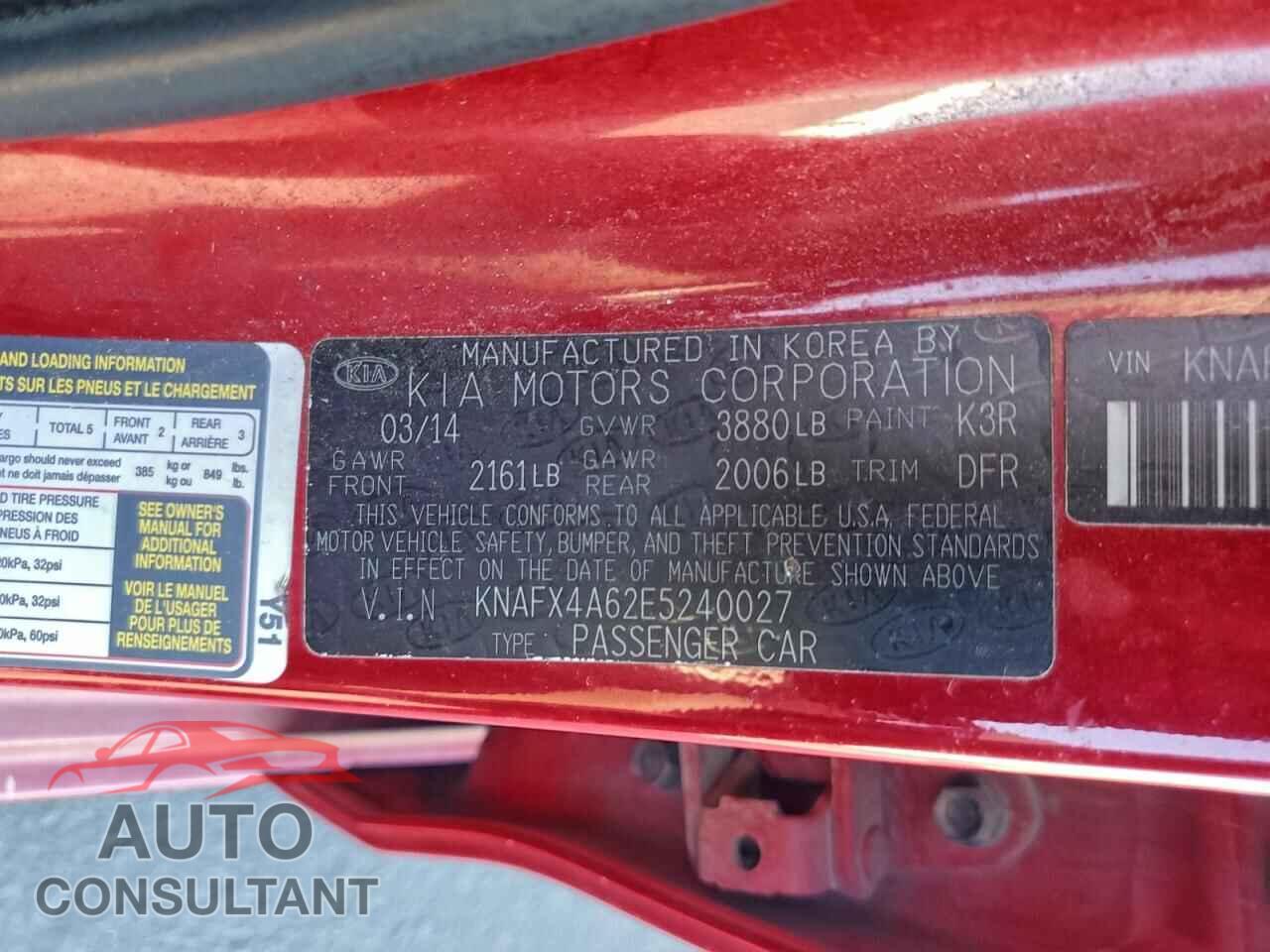 KIA FORTE 2014 - KNAFX4A62E5240027