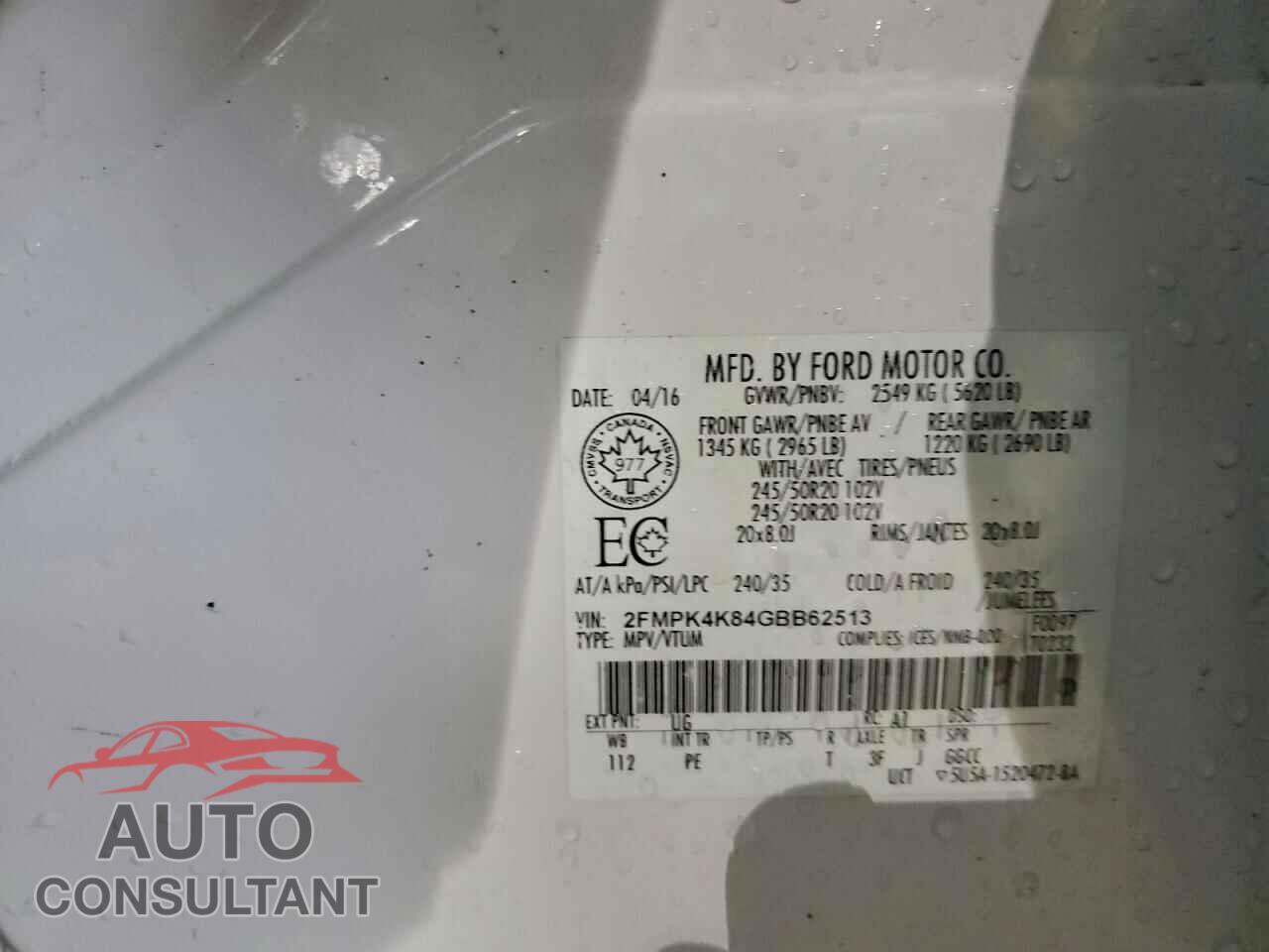 FORD EDGE 2016 - 2FMPK4K84GBB62513