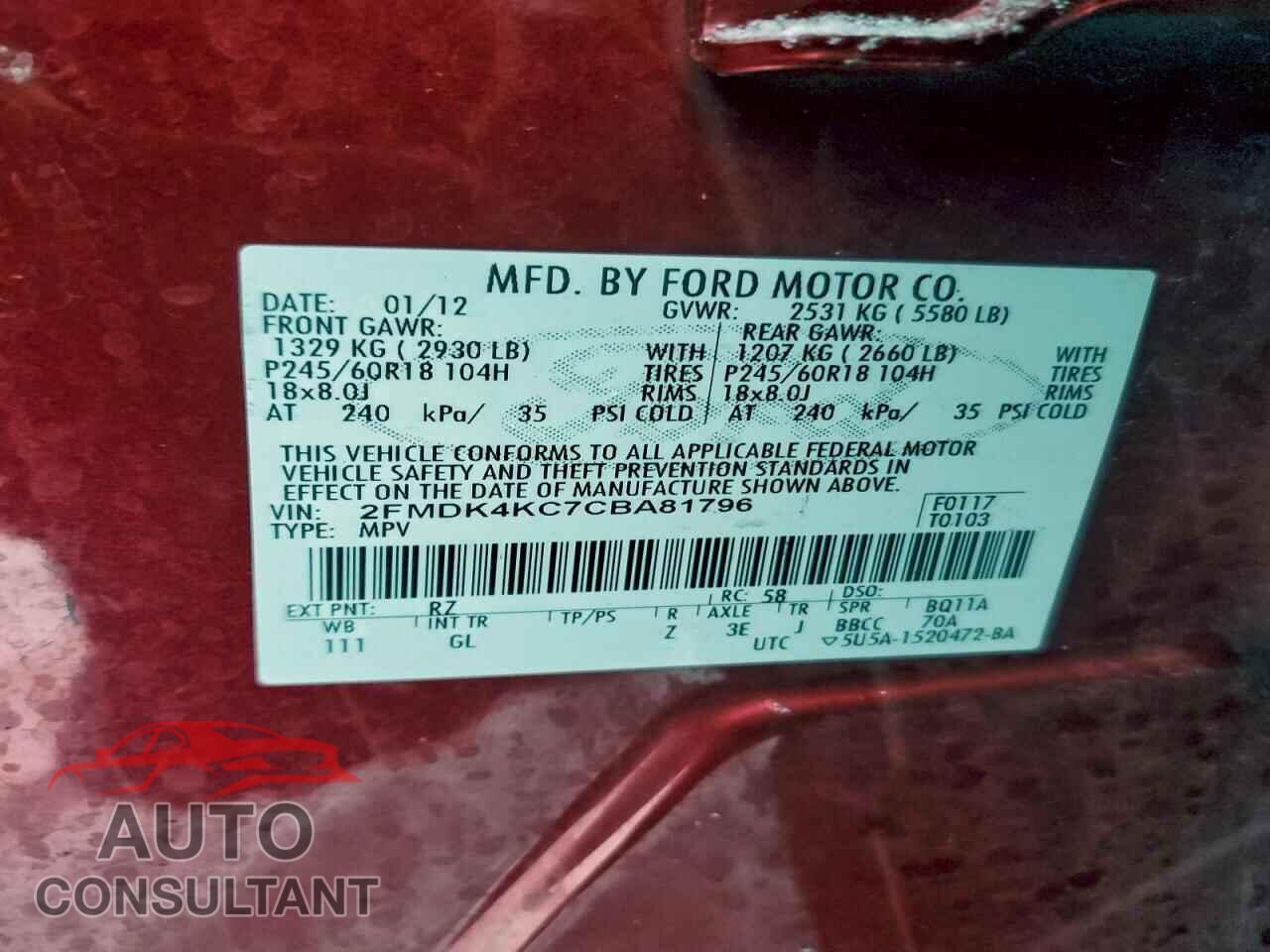 FORD EDGE 2012 - 2FMDK4KC7CBA81796