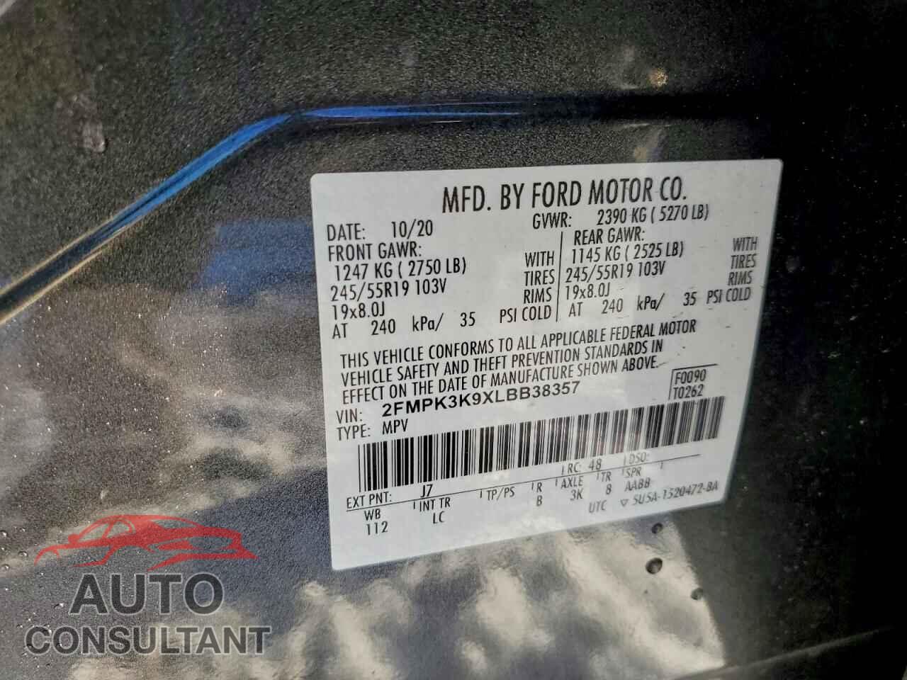 FORD EDGE 2020 - 2FMPK3K9XLBB38357