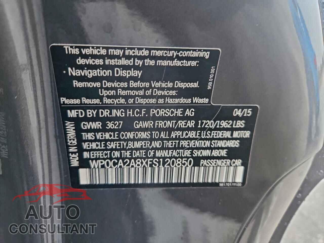 PORSCHE BOXSTER 2015 - WP0CA2A8XFS120850