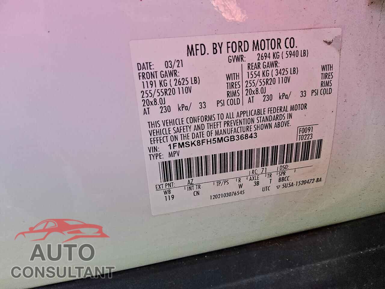 FORD EXPLORER 2021 - 1FMSK8FH5MGB36843