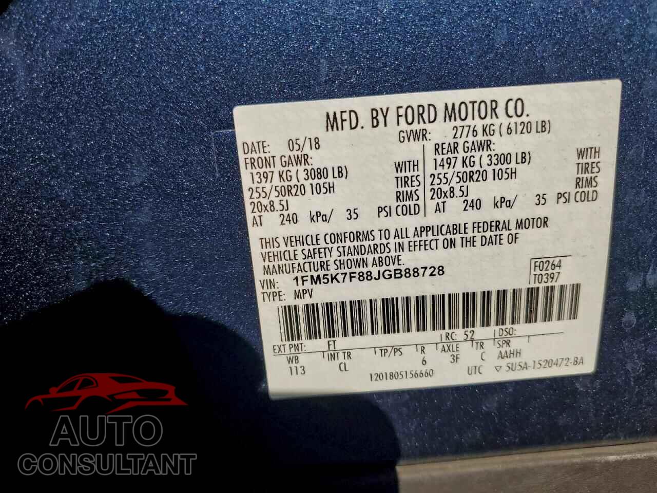 FORD EXPLORER 2018 - 1FM5K7F88JGB88728