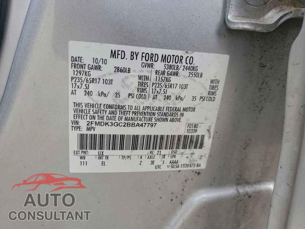 FORD EDGE 2011 - 2FMDK3GC2BBA47797