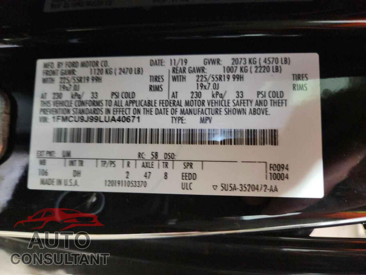 FORD ESCAPE 2020 - 1FMCU9J99LUA40671