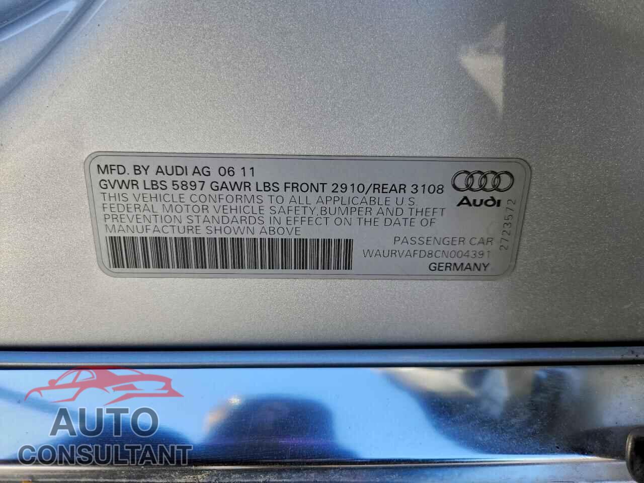 AUDI A8 2012 - WAURVAFD8CN004391