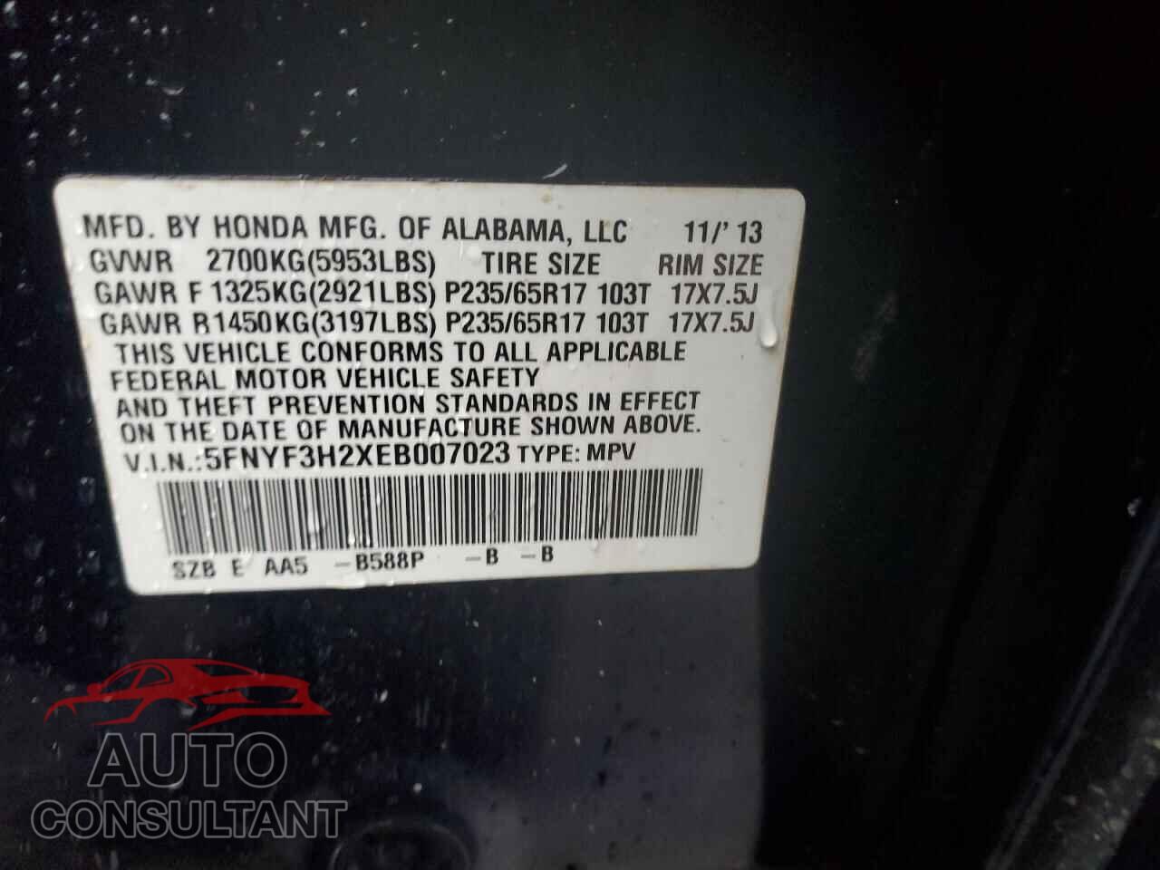 HONDA PILOT 2014 - 5FNYF3H2XEB007023