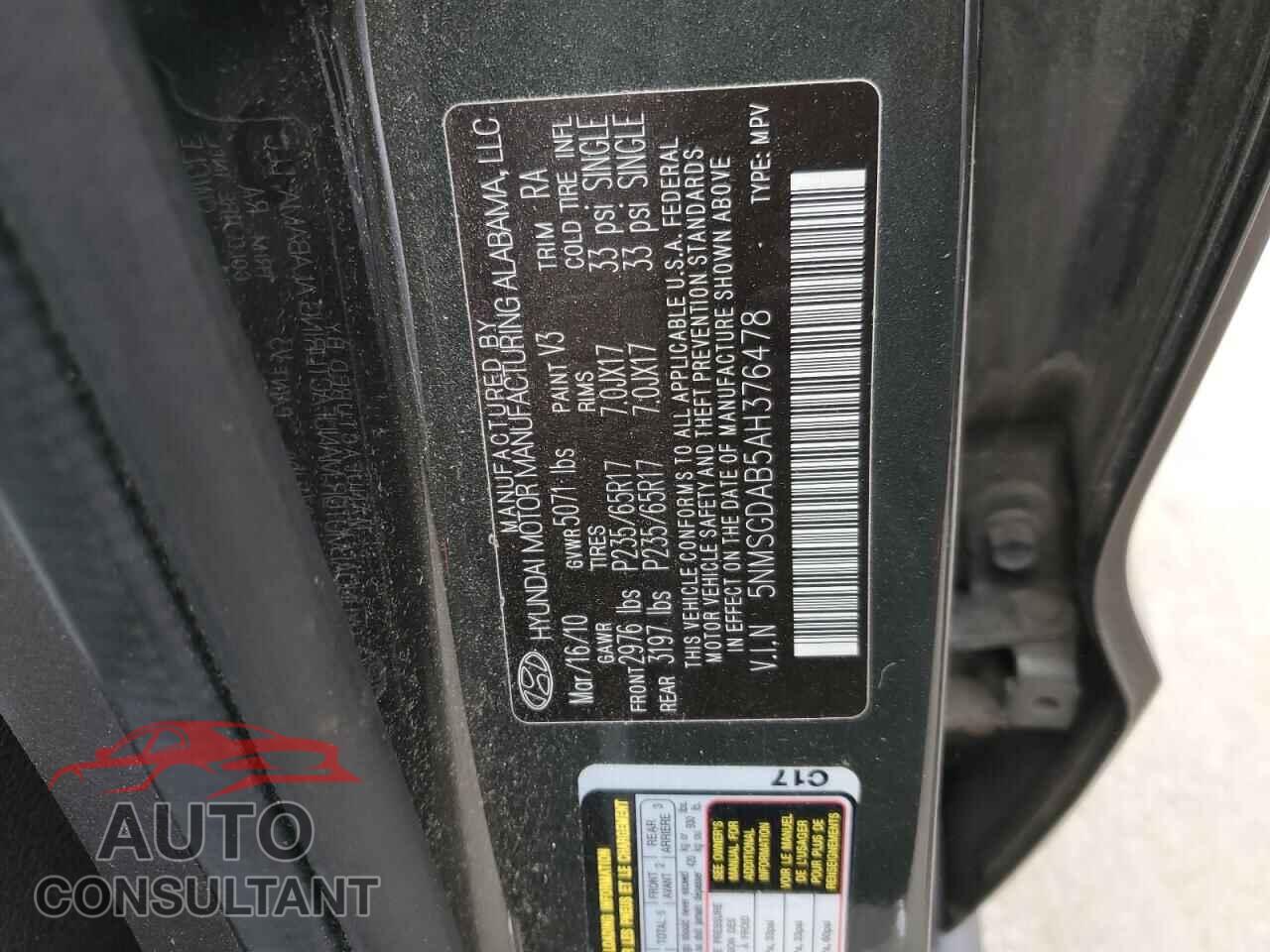 HYUNDAI SANTA FE 2010 - 5NMSGDAB5AH376478