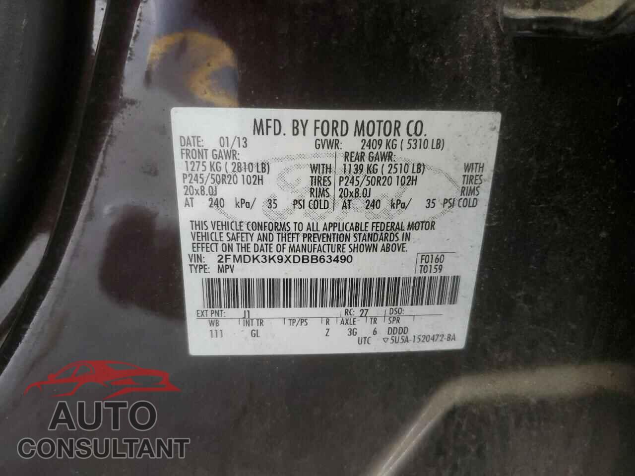 FORD EDGE 2013 - 2FMDK3K9XDBB63490