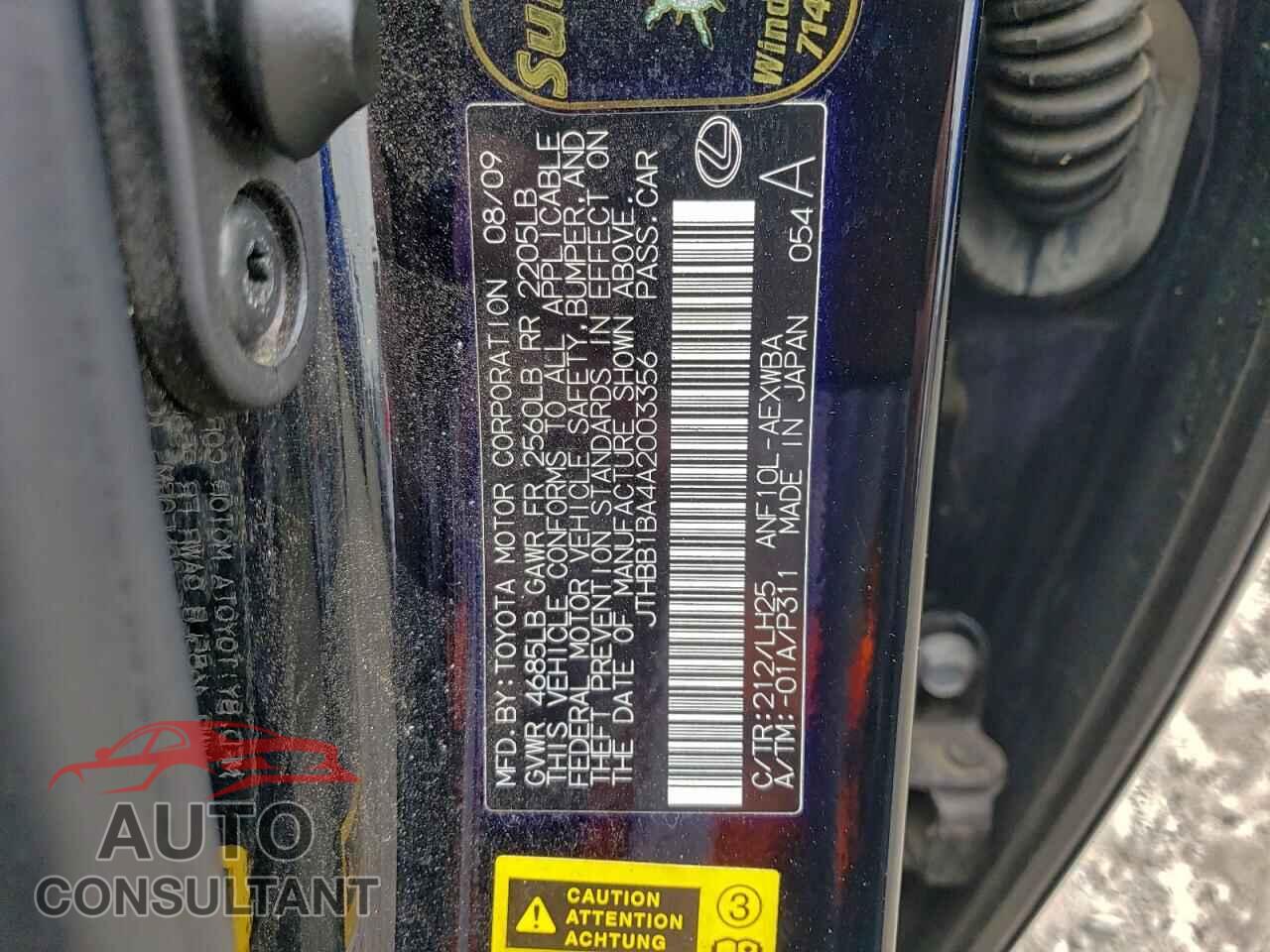 LEXUS HS 2010 - JTHBB1BA4A2003356
