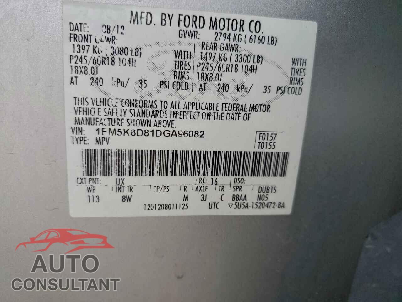 FORD EXPLORER 2013 - 1FM5K8D81DGA96082