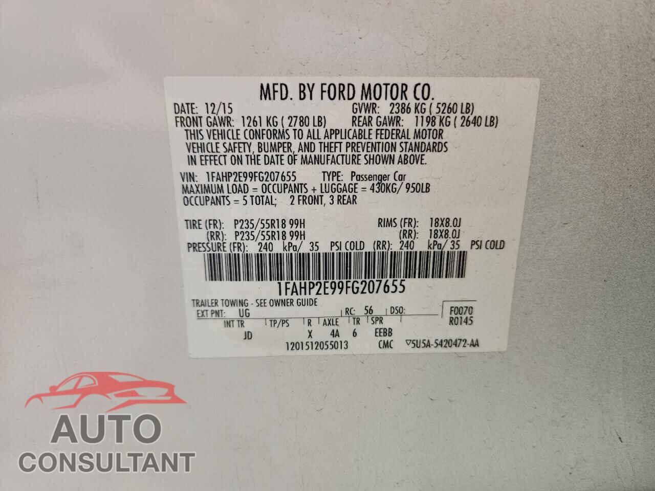 FORD TAURUS 2015 - 1FAHP2E99FG207655