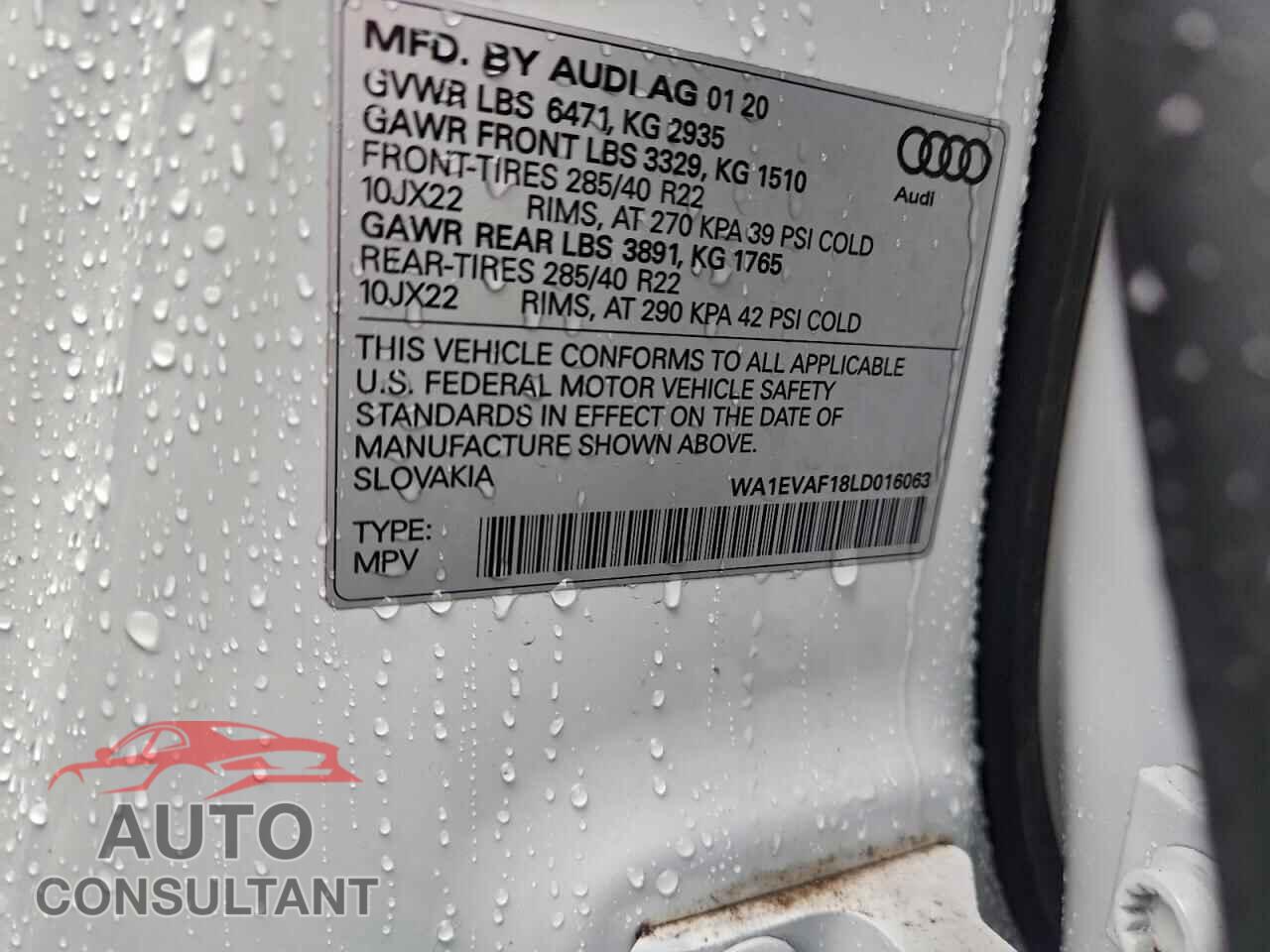 AUDI Q8 2020 - WA1EVAF18LD016063