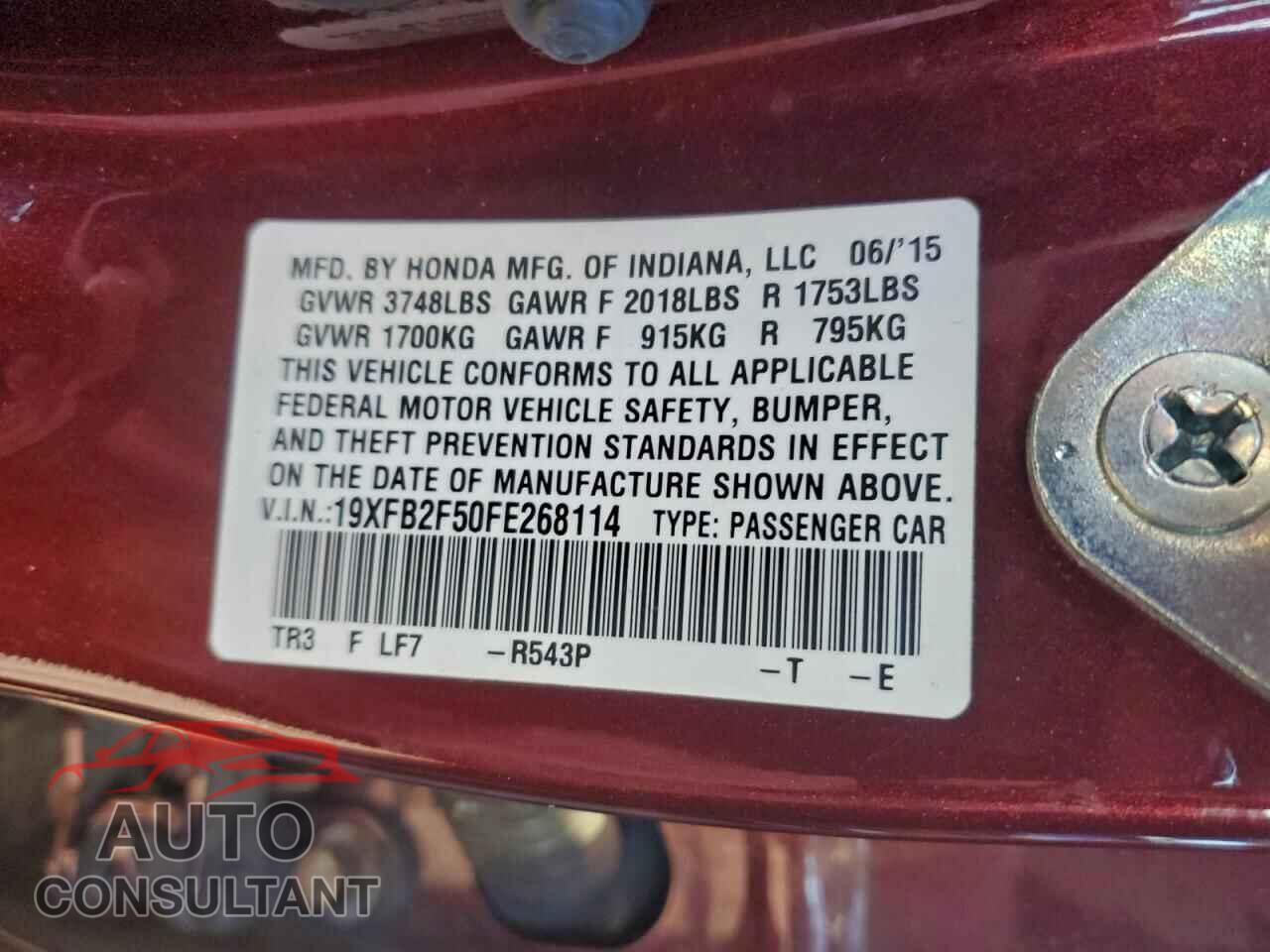 HONDA CIVIC 2015 - 19XFB2F50FE268114