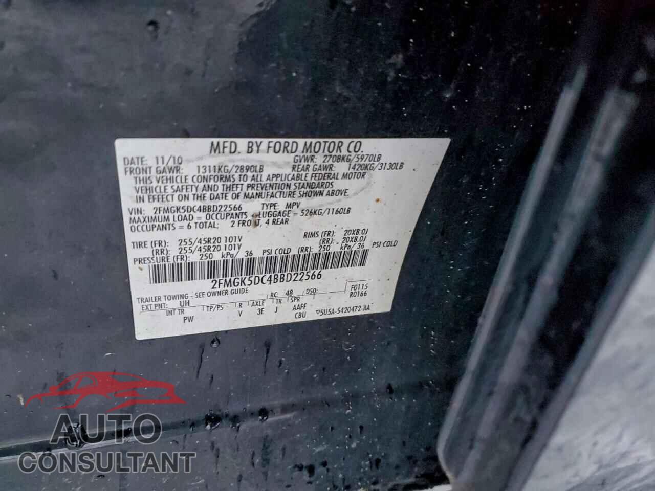 FORD FLEX 2011 - 2FMGK5DC4BBD22566