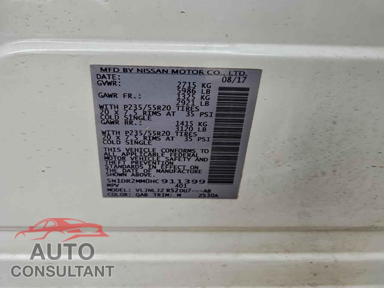 NISSAN PATHFINDER 2017 - 5N1DR2MM0HC911399