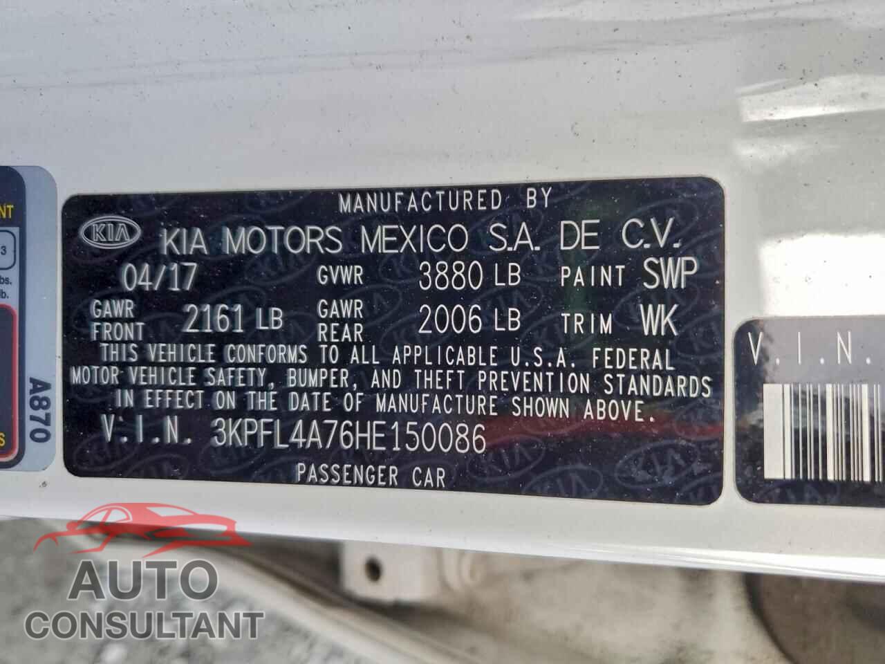 KIA FORTE 2017 - 3KPFL4A76HE150086
