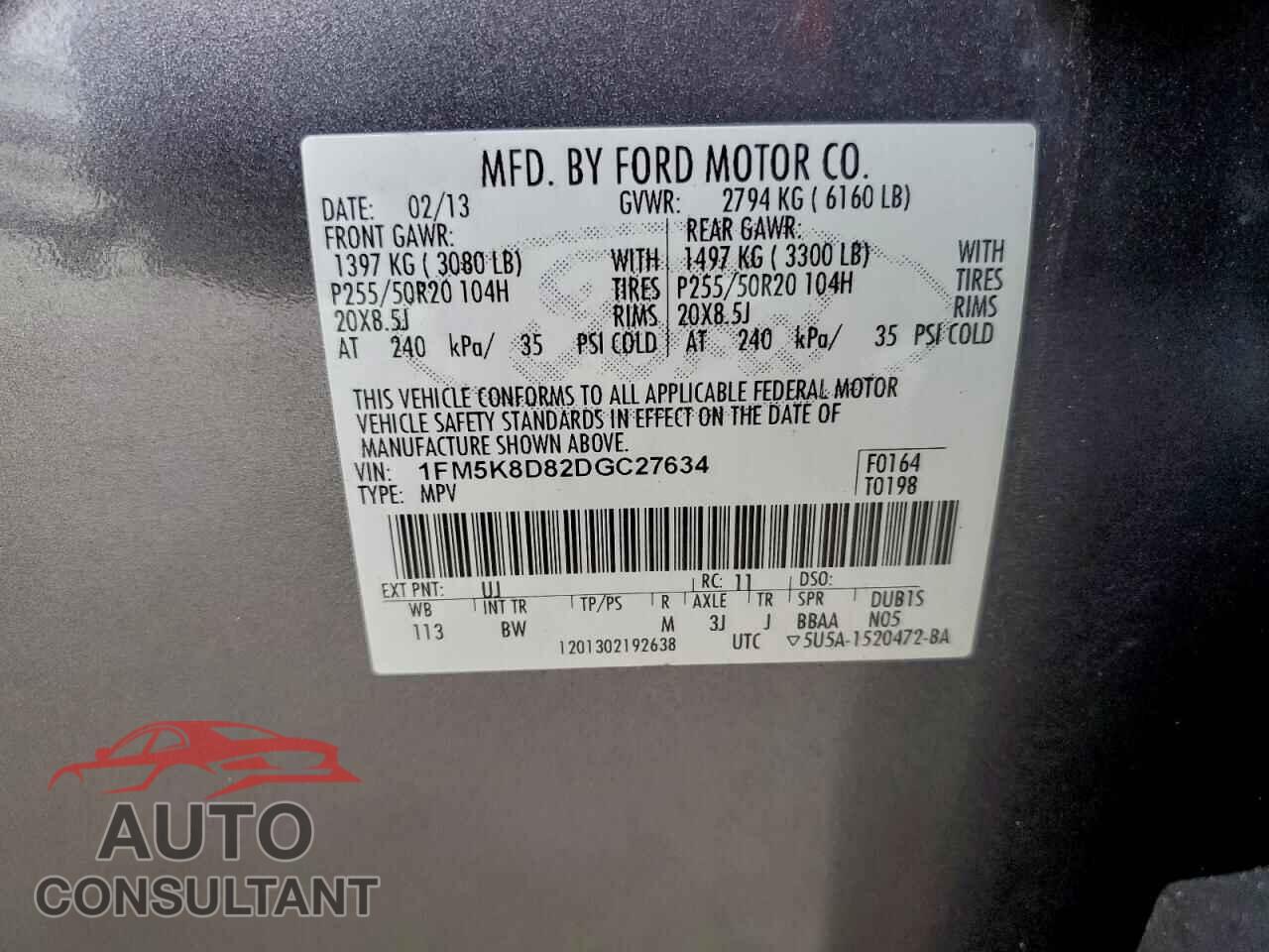 FORD EXPLORER 2013 - 1FM5K8D82DGC27634