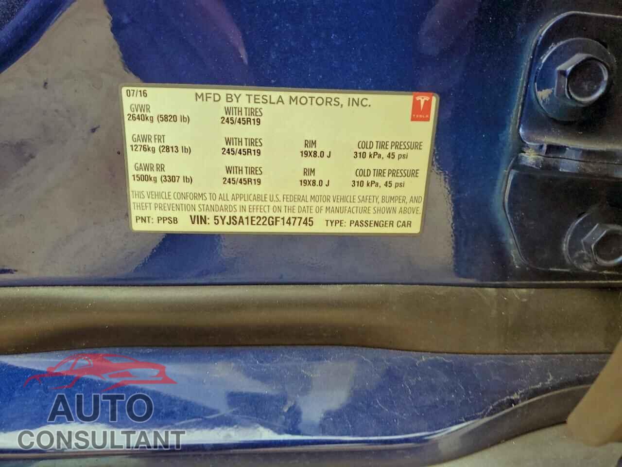 TESLA MODEL S 2016 - 5YJSA1E22GF147745