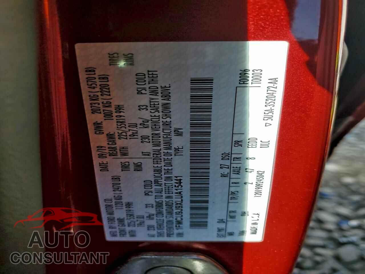 FORD ESCAPE 2020 - 1FMCU9J9XLUA15441