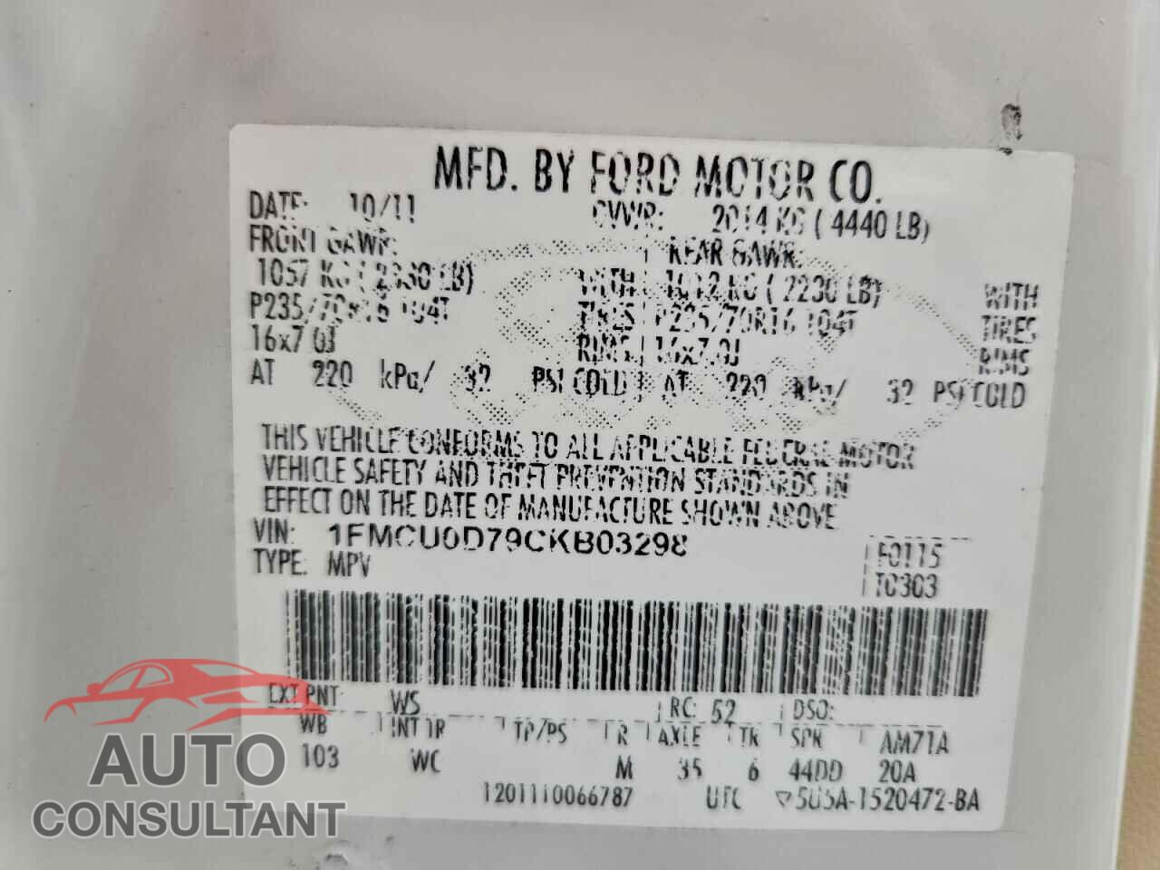 FORD ESCAPE 2012 - 1FMCU0D79CKB03298