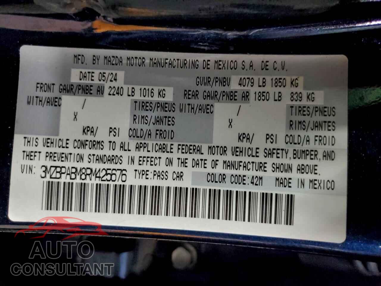 MAZDA 3 SELECT S 2024 - 3MZBPABM8RM425676