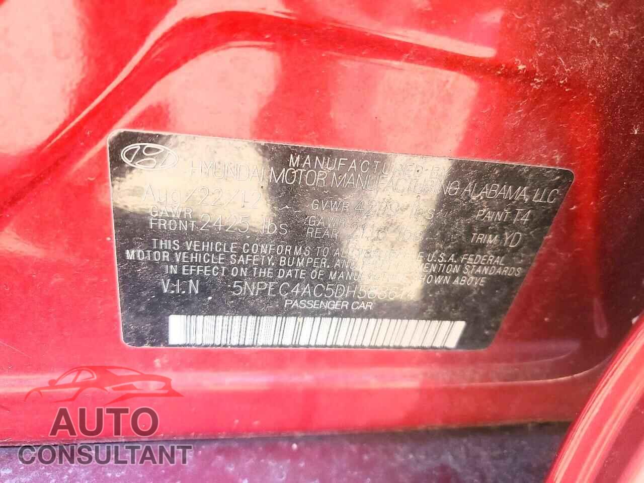 HYUNDAI SONATA 2013 - 5NPEC4AC5DH588614