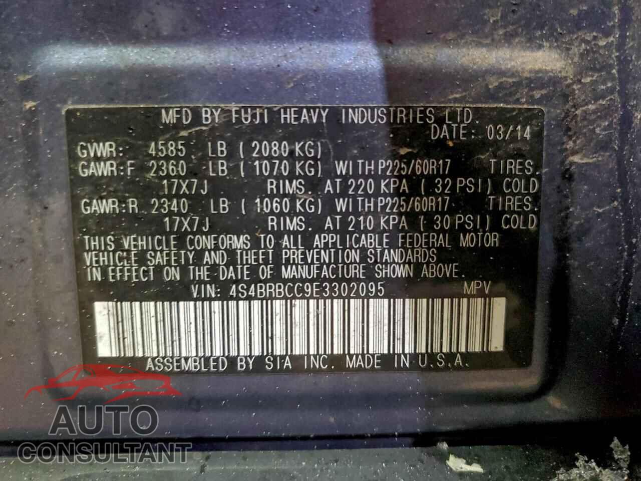 SUBARU OUTBACK 2014 - 4S4BRBCC9E3302095
