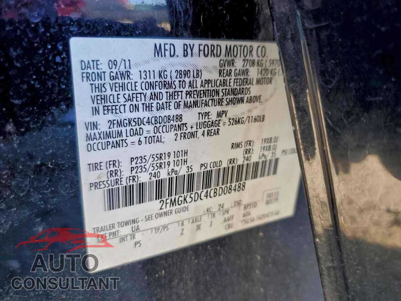 FORD FLEX 2012 - 2FMGK5DC4CBD08488