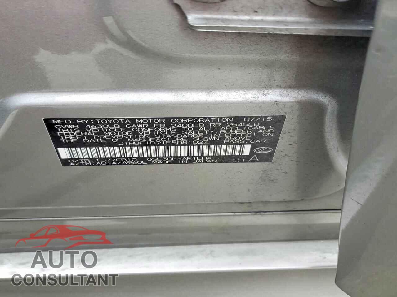 LEXUS IS 2015 - JTHBF1D21F5081027
