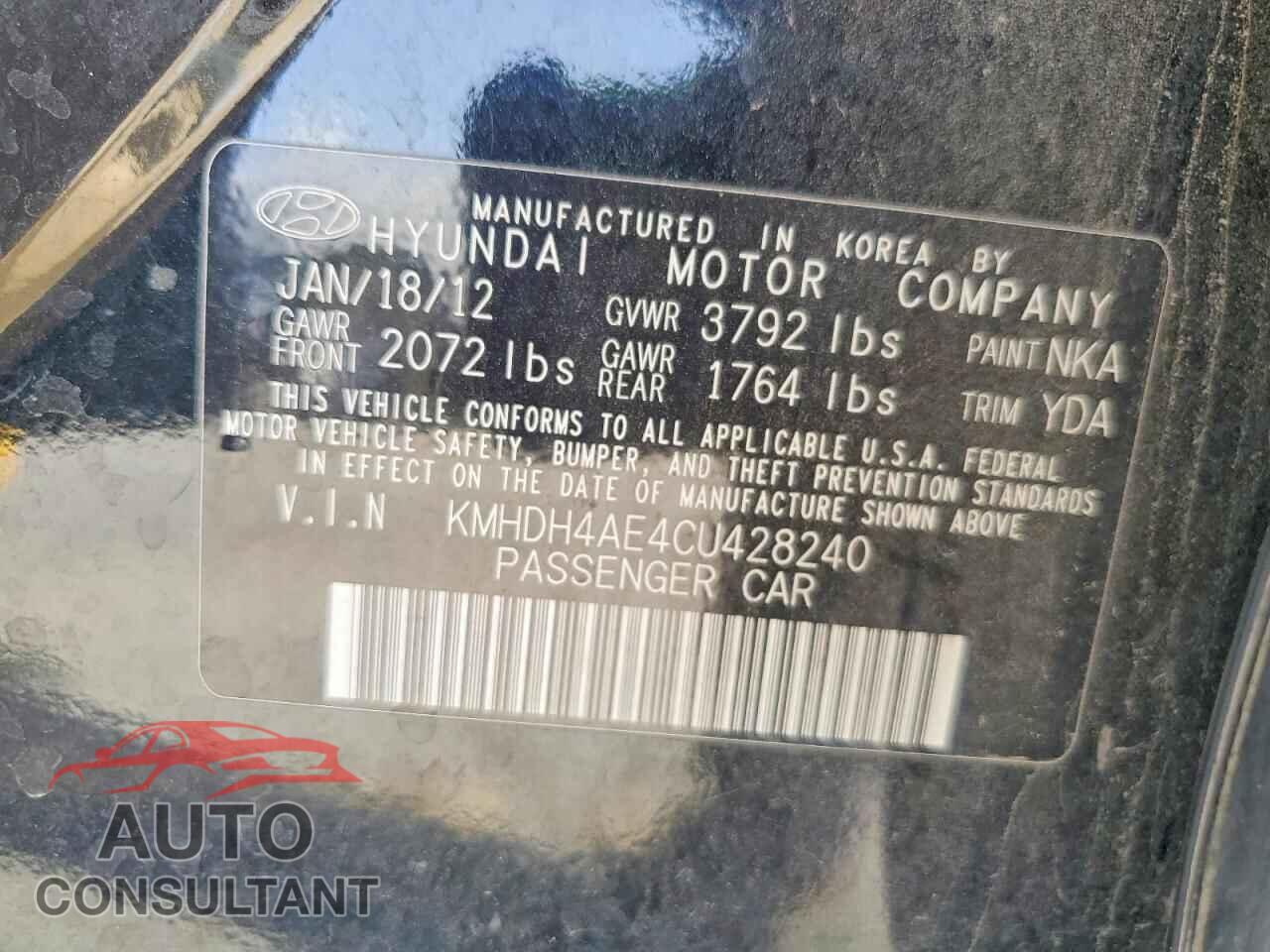 HYUNDAI ELANTRA 2012 - KMHDH4AE4CU428240