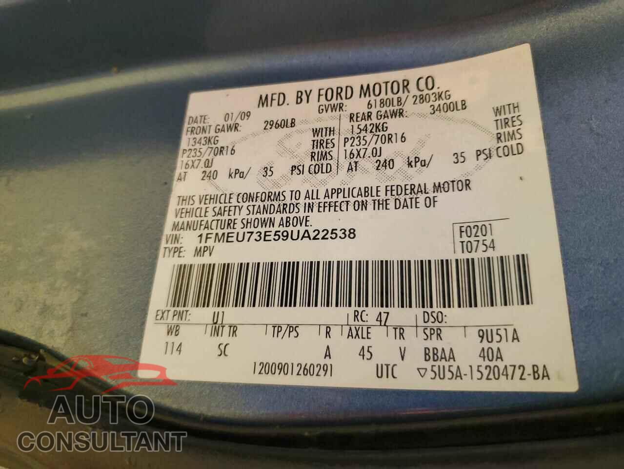 FORD EXPLORER 2009 - 1FMEU73E59UA22538