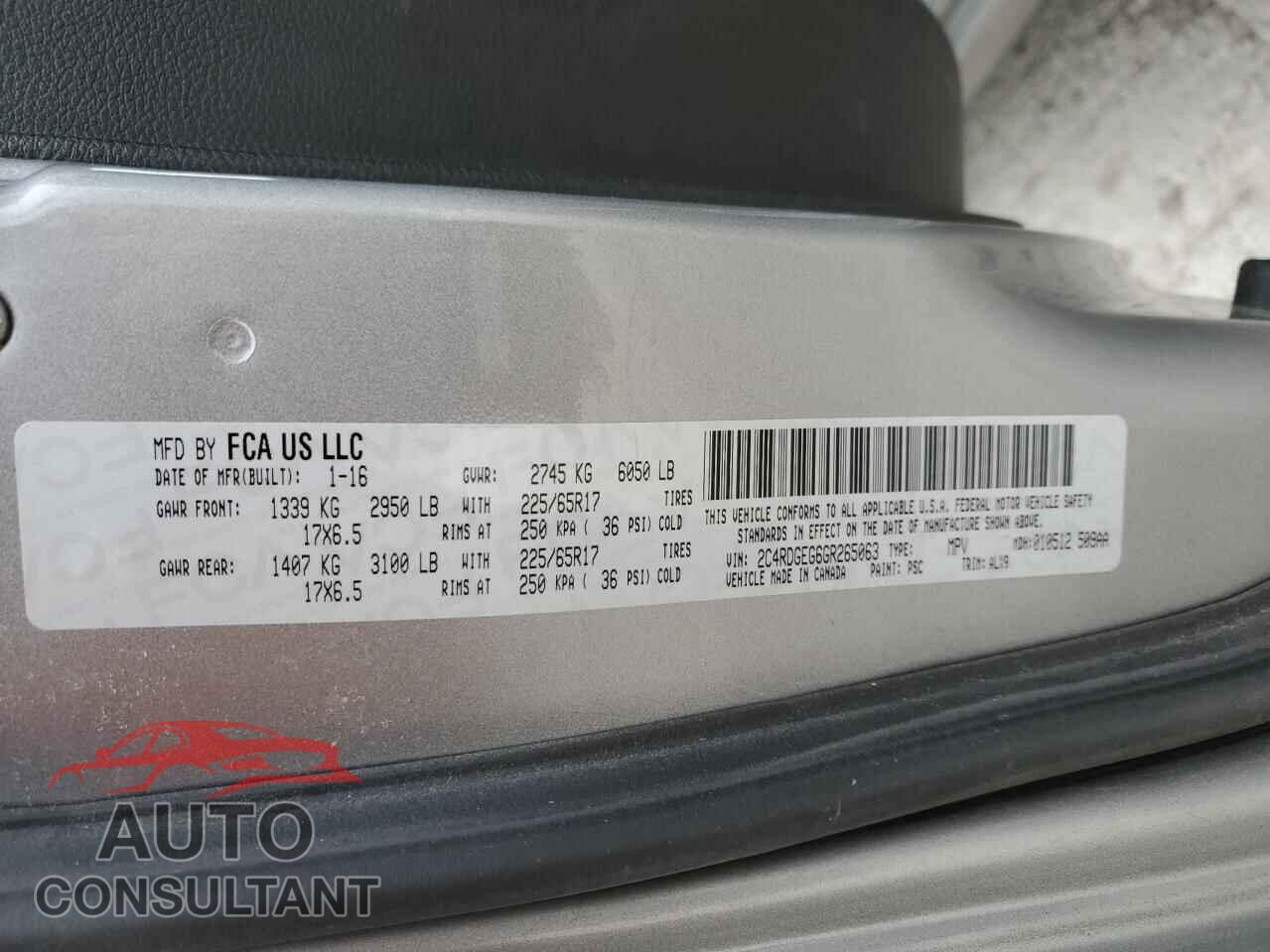 DODGE CARAVAN 2016 - 2C4RDGEG6GR265063