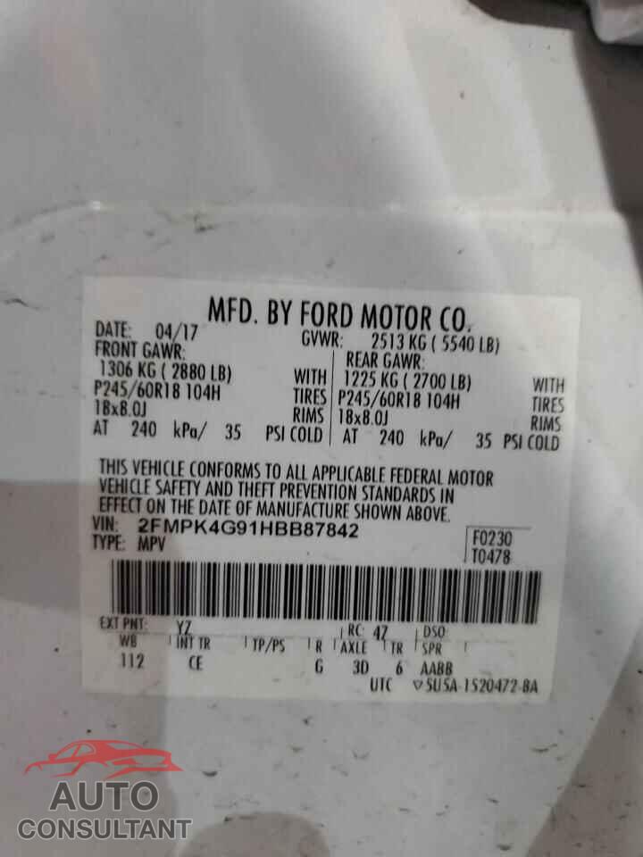 FORD EDGE 2017 - 2FMPK4G91HBB87842
