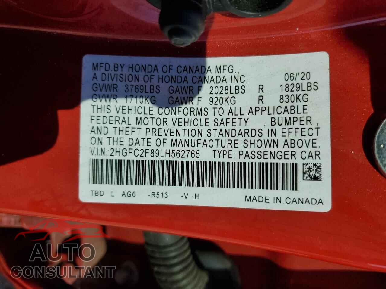 HONDA CIVIC 2020 - 2HGFC2F89LH562765