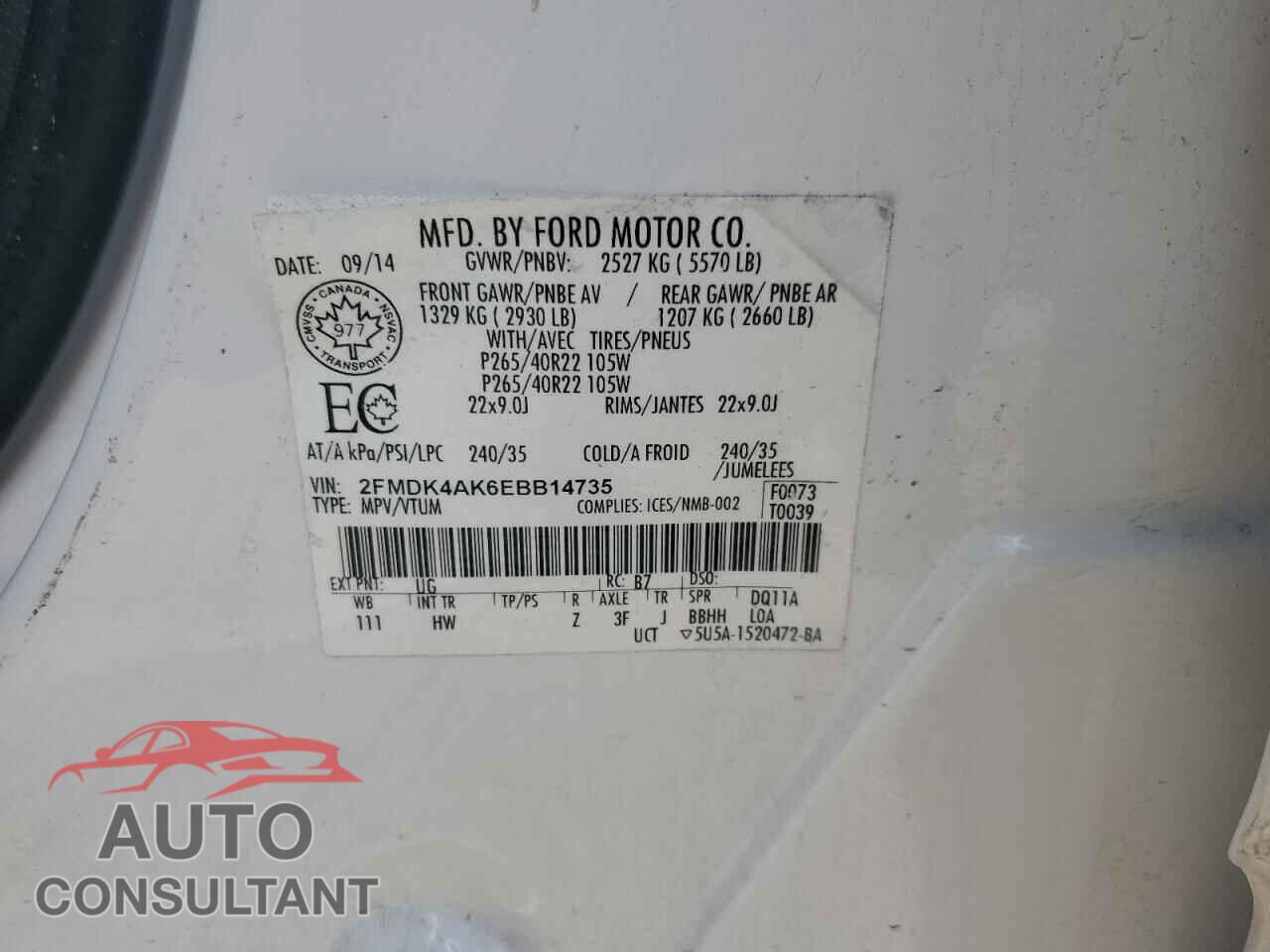 FORD EDGE 2014 - 2FMDK4AK6EBB14735