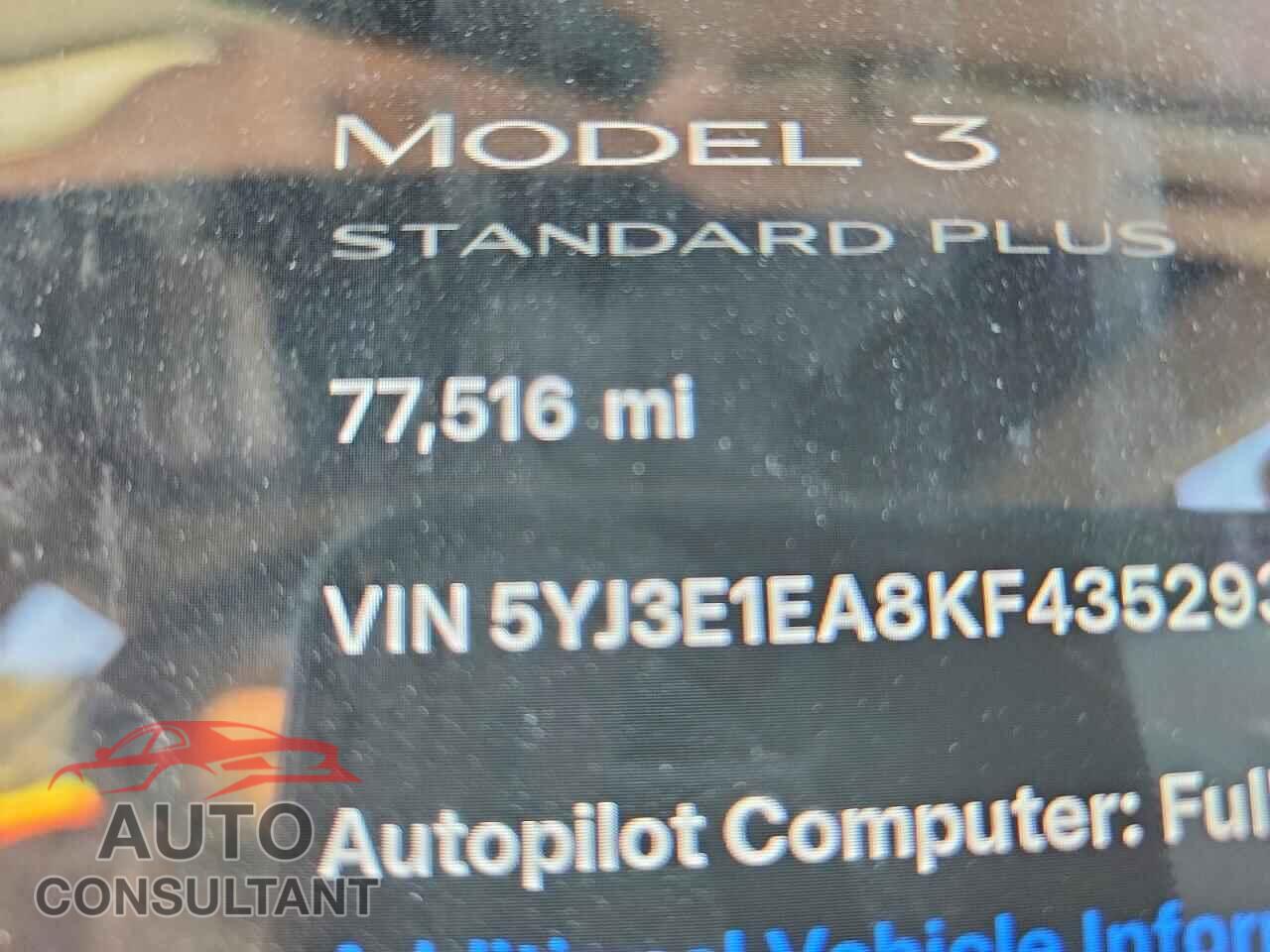 TESLA MODEL 3 2019 - 5YJ3E1EA8KF435293