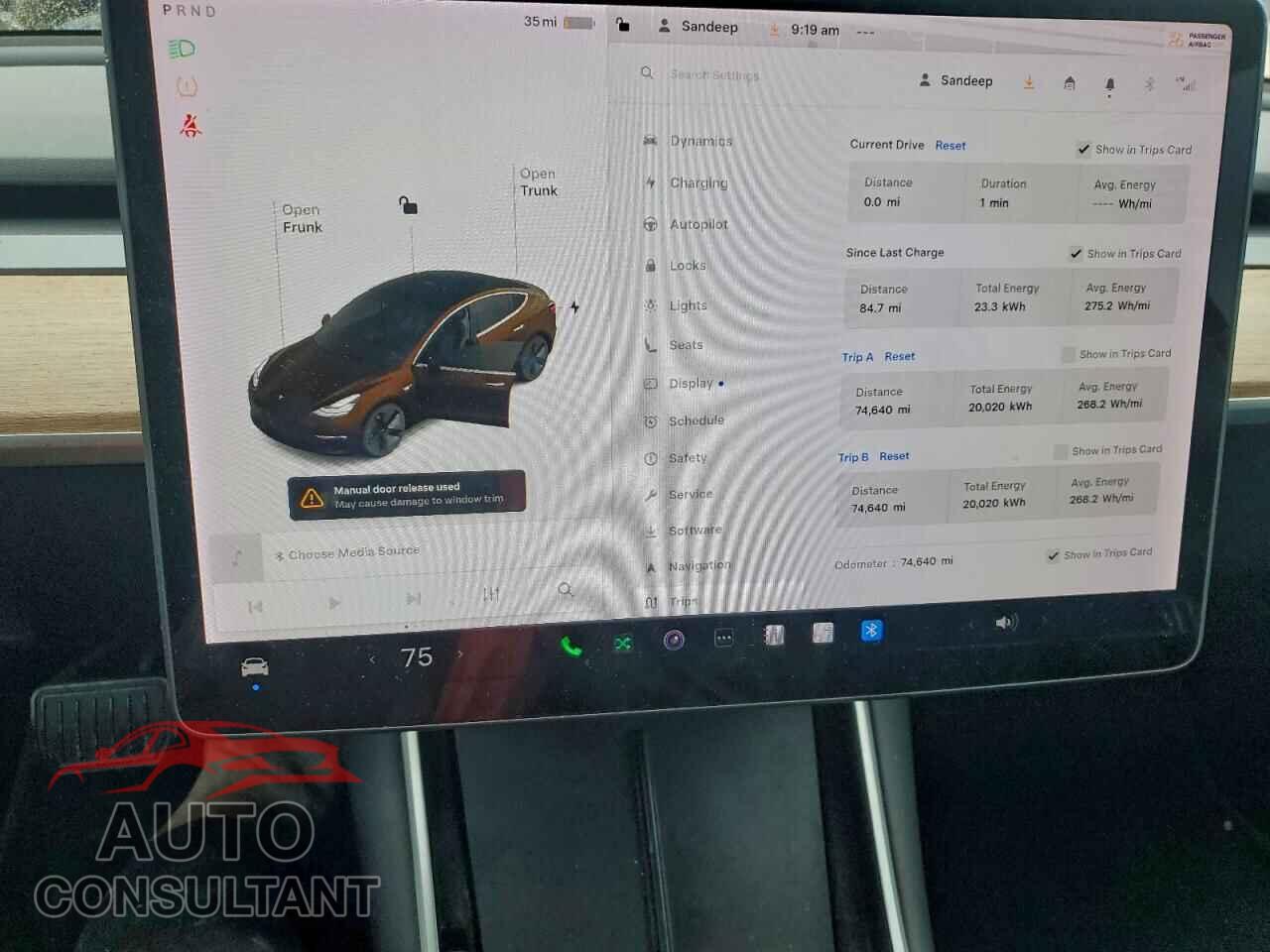 TESLA MODEL 3 2019 - 5YJ3E1EB7KF199261