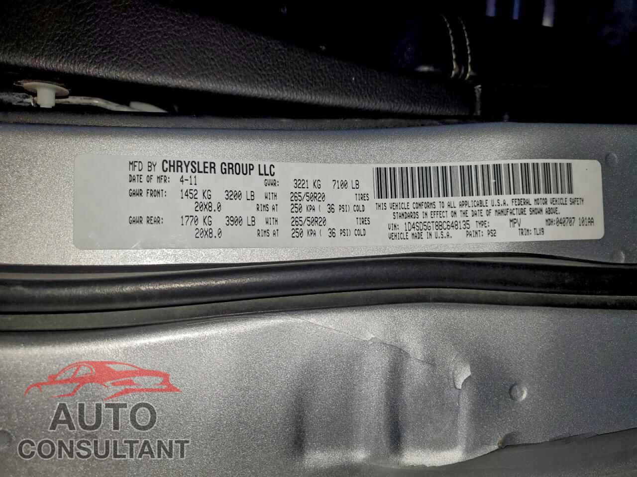 DODGE DURANGO 2011 - 1D4SD5GT8BC648135