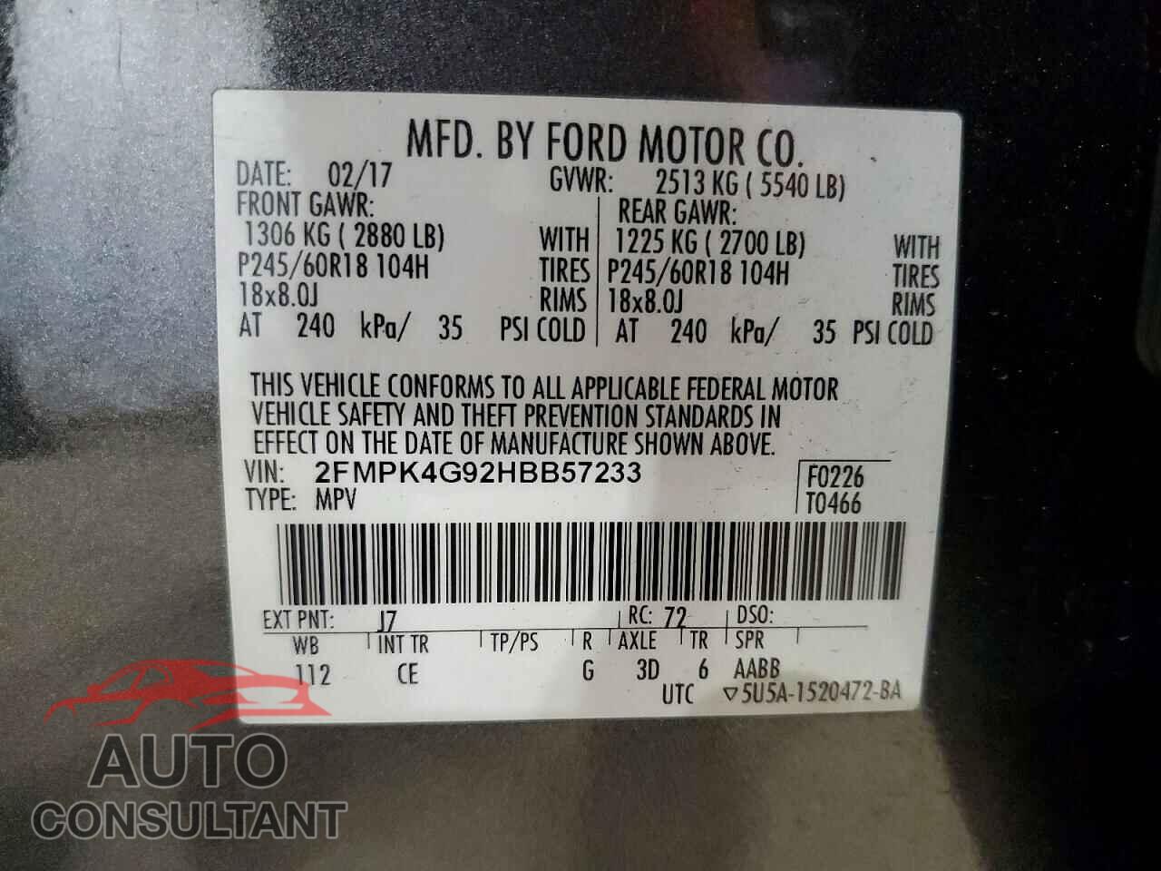 FORD EDGE 2017 - 2FMPK4G92HBB57233