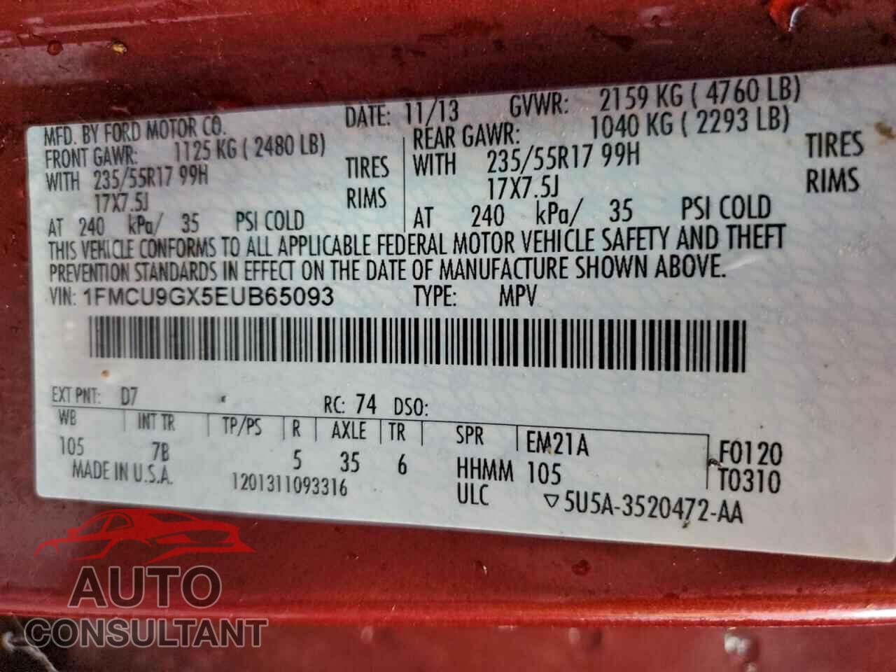 FORD ESCAPE 2014 - 1FMCU9GX5EUB65093