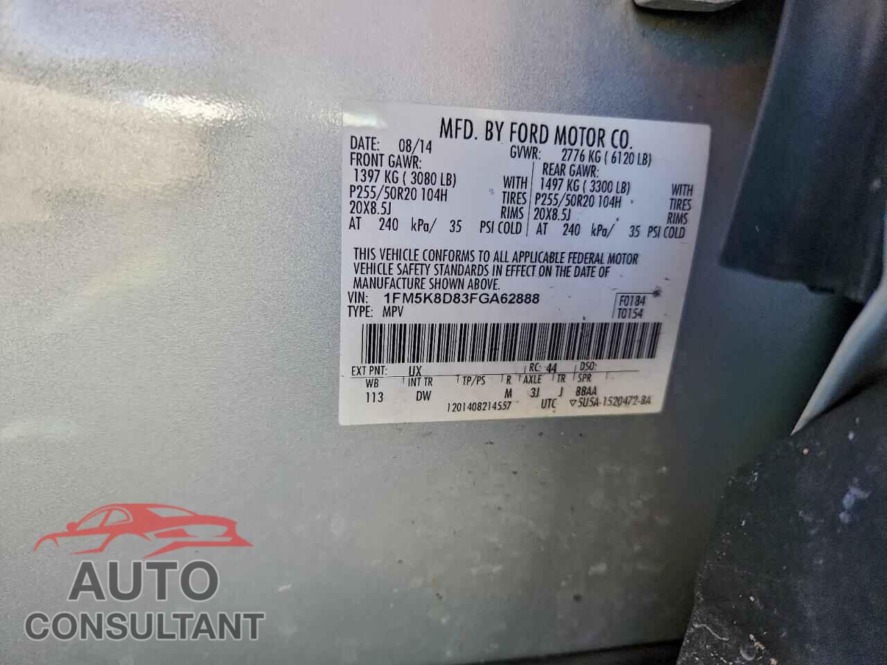 FORD EXPLORER 2015 - 1FM5K8D83FGA62888