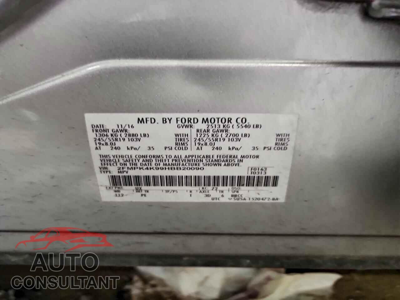 FORD EDGE 2017 - 2FMPK4K99HBB20090