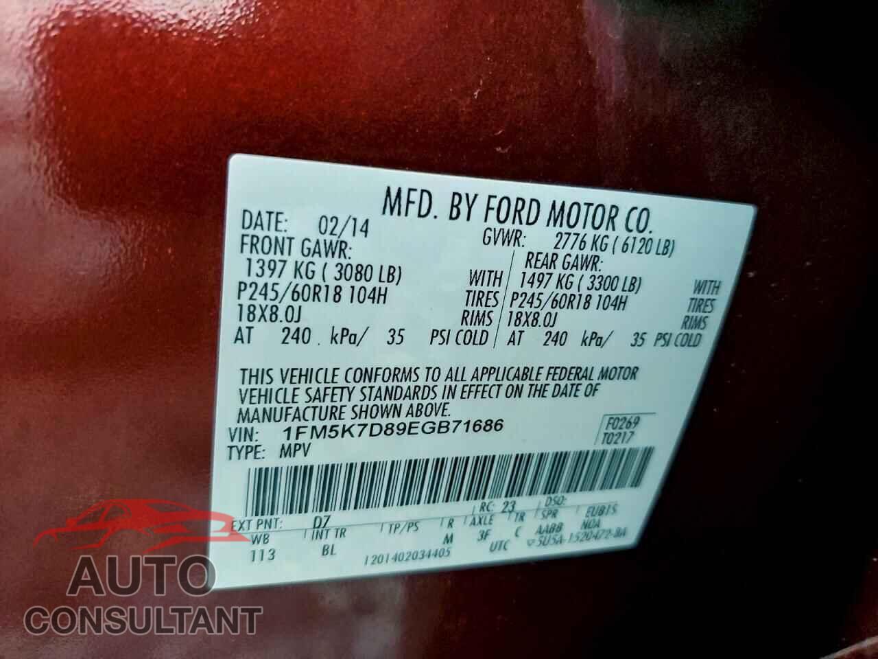 FORD EXPLORER 2014 - 1FM5K7D89EGB71686