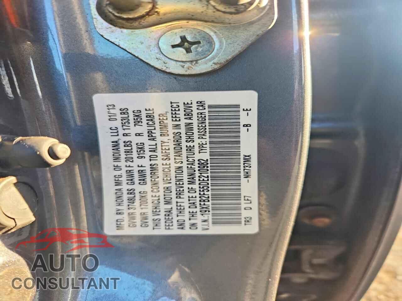 HONDA CIVIC 2013 - 19XFB2F55DE210982