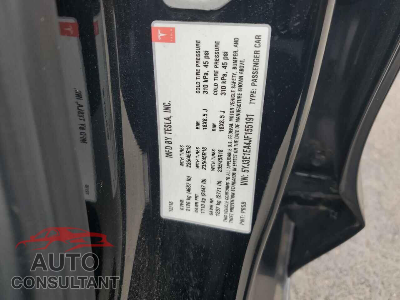 TESLA MODEL 3 2018 - 5YJ3E1EA4JF155191