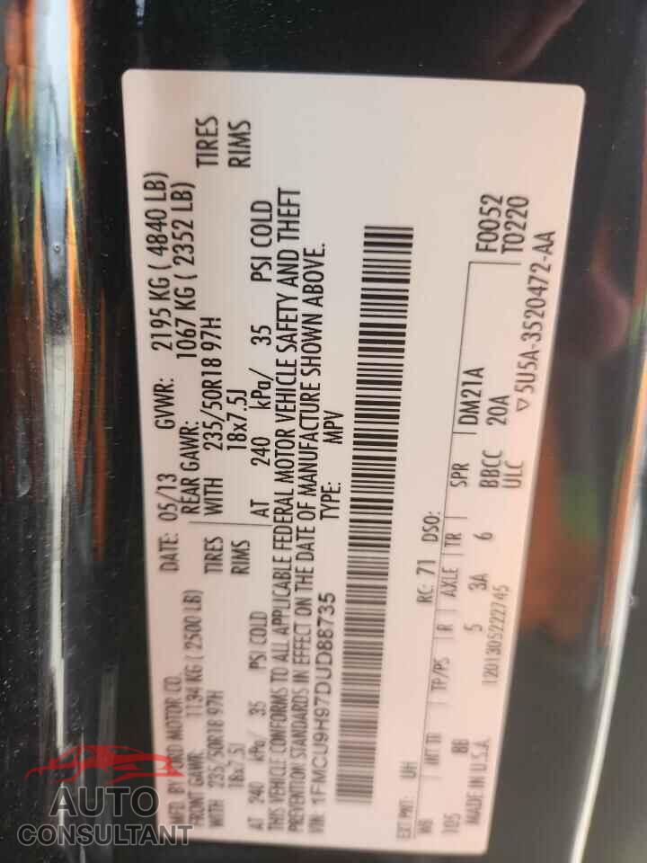 FORD ESCAPE 2013 - 1FMCU9H97DUD88735