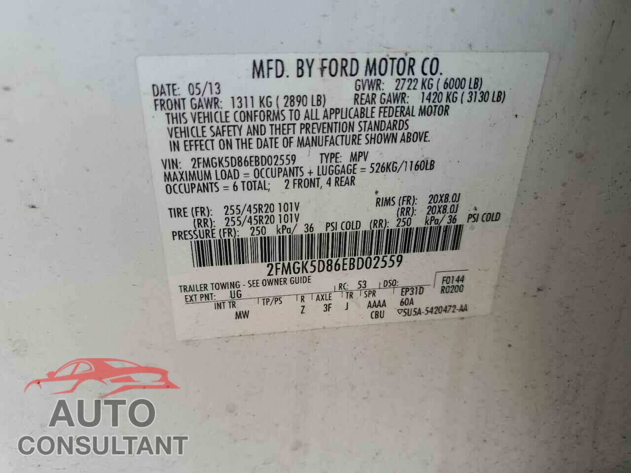 FORD FLEX 2014 - 2FMGK5D86EBD02559